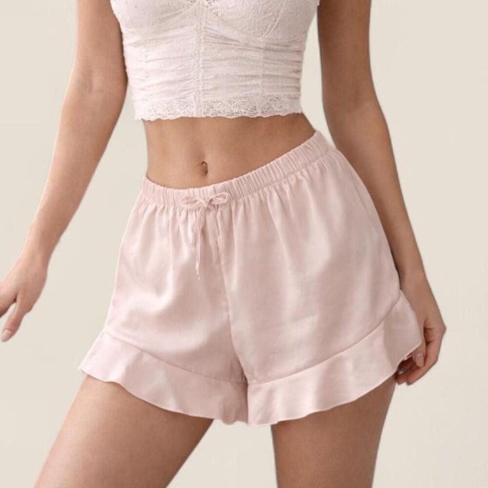 Silky Satin Coquette Flutter Shorts | Medium soft girl balletcore lounge